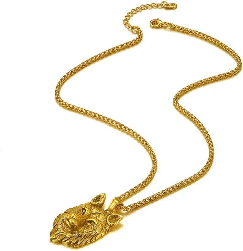 Miniatura 7 de Richsteel Necklaces for Men 316 Stainless Steel18K Gold PlatedBlack Wolf Pendant Viking Nordic Jewelry