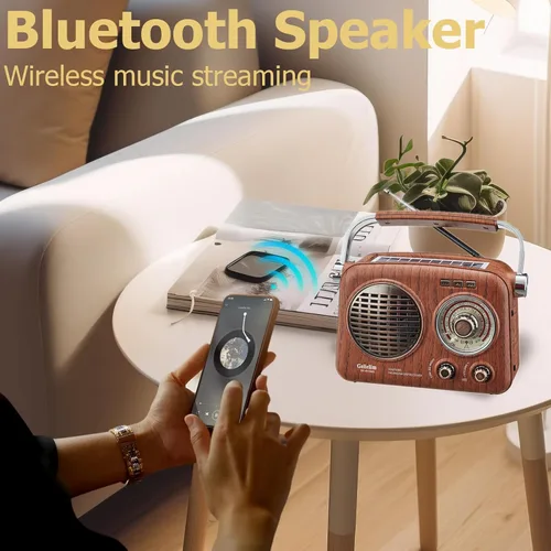 Miniatura 5 de Gelielim Radios Portátiles AM FM SW, Radio Bluetooth Vintage con Sonido Cristalino, Radio Recargable con Batería, Radio Pequeña Retro con Panel