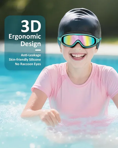 Miniatura 6 de Gafas de natación para niños, antivaho, protección UV y amplia vista & gorro de natación para niños de 3 a 15 años, niños y niñas, bebés Negro