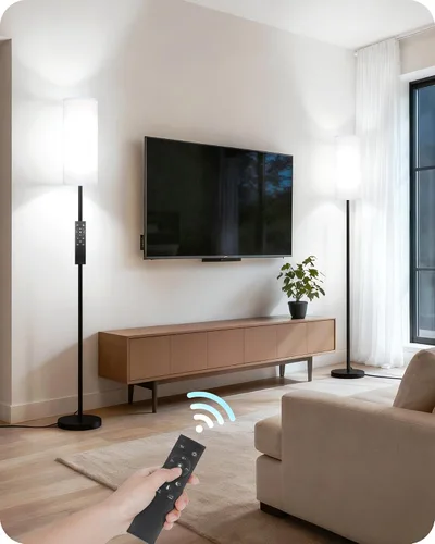 Miniatura 15 de Lámpara de pie regulable para sala de estar con control remoto e interruptor de pie, lámpara de pie de esquina, lámpara alta de pie moderna, Blanco