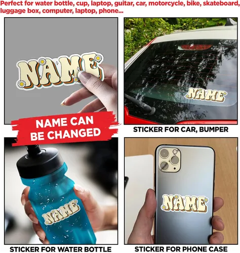 Miniatura 4 de Adhesivo retro con nombre personalizado, calcomanías personalizadas con nombre, hippie vintage, lindo troquelado impermeable para laptop, botella