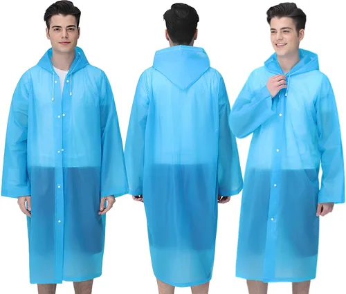 Miniatura 25 de Cosowe Ponchos de lluvia reutilizables para adultos, 2 piezas impermeables de emergencia para mujeres y hombres con capucha y cordón