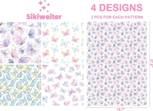 Miniatura 6 de Sikiweiter - Papel de regalo de mariposas - 12 hojas de papel de regalo con diseño de mariposas para cumpleaños, bodas, baby shower, días festivos