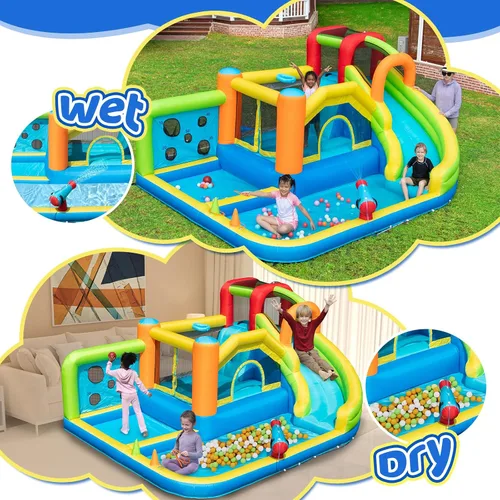Miniatura 4 de Doctor Dolphin Casa inflable de rebote de agua, casa inflable para niños grandes, tobogán acuático para patio trasero, parque acuático inflable