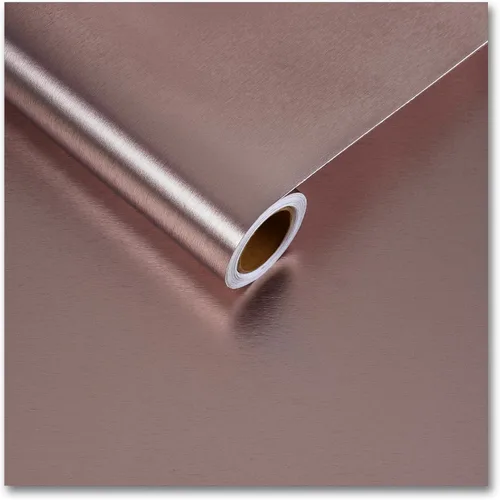 CRE8TIVE Papel de contacto de acero inoxidable dorado rosa de 12 x 80 pulgadas para papel tapiz de cocina, papel tapiz metálico cepillado,