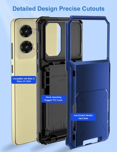 Miniatura 6 de COOYA Funda para Moto G Stylus 2024 con 5 ranuras para tarjetas de crédito, funda con tapa para G Stylus 2024, bolsillo trasero, doble capa, carcasa