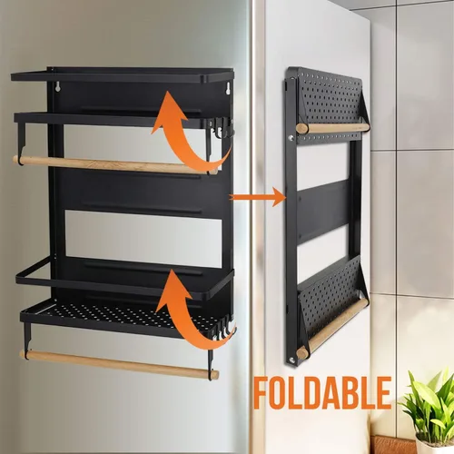 Miniatura 5 de Jolitac Estante magnético para especias para refrigerador, organizador de ahorro de espacio, estante negro en el refrigerador, soporte para toallas