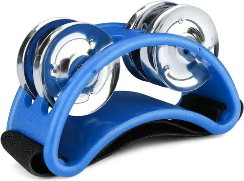 Miniatura 12 de Flexzion Pandereta de percusión de pie con jingles de acero de doble fila, tambor de instrumento musical para zapatos de fiesta, regalo, cantante