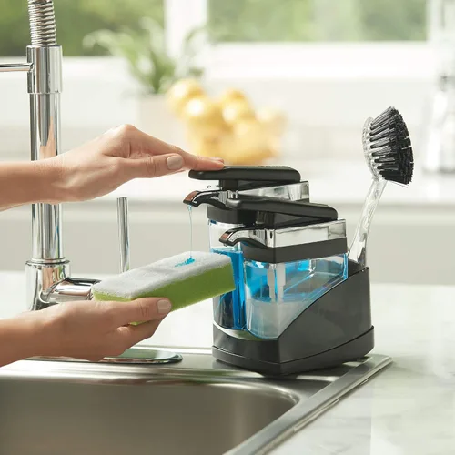 Miniatura 7 de Casabella Sider Duo - Dispensadores de jabón para fregadero con esponja, negro y cromado
