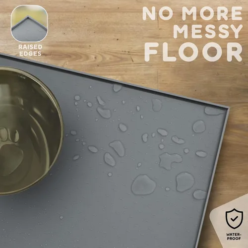 Miniatura 5 de Tapete grande de silicona para cuencos de comida y agua, bordes elevados para evitar derrames, impermeable, protege el suelo, fácil de limpiar