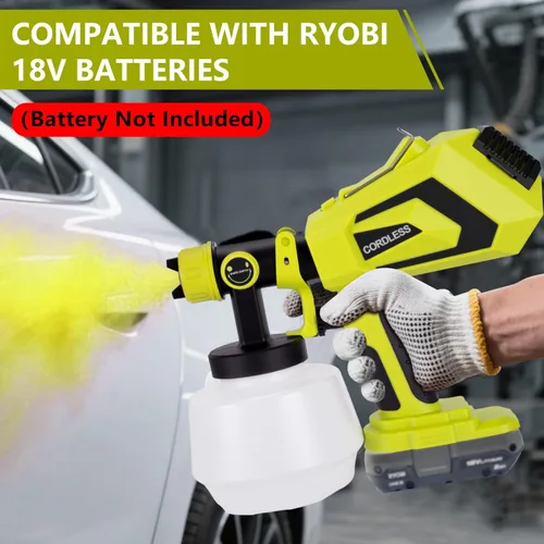 Miniatura 2 de Rociador de pintura inalámbrico para batería Ryobi de 18 V, pistola rociadora de pintura para pintura de casa, contenedor de 40.6 fl oz de pintura