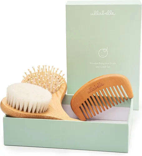 Miniatura 8 de Ullabelle Juego de 4 cepillos y peines de madera para el pelo del bebé para recién nacidos y niños pequeños en caja de regalo elegante, pelo natural
