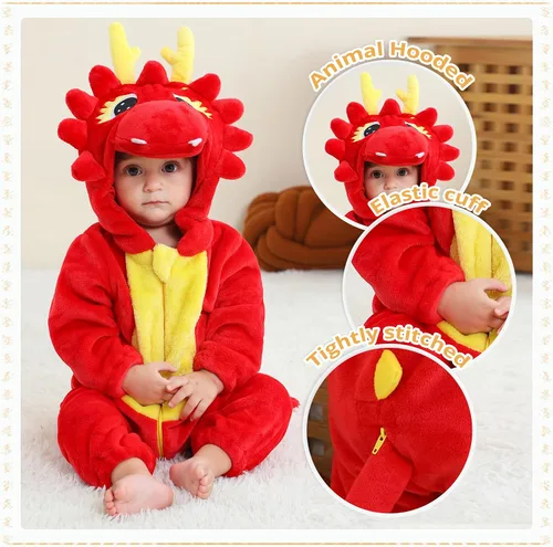 Miniatura 2 de MICHLEY - Overol unisex para bebé, mameluco estilo animal, con capucha, de franela, cosplay, para invierno u otoño