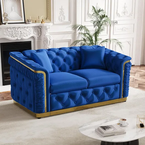 Miniatura 12 de Juego de 2 sofás Chesterfield de lujo, sofá victoriano copetudo negro y dorado, moderno de mediados de siglo, juego de sofás de 3 plazas para sala