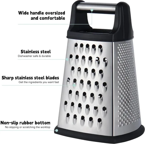 Miniatura 2 de Kaishun Rallador profesional de queso, rallador de caja de acero inoxidable de 4 caras, triturador de alimentos para queso, parmesano, verduras