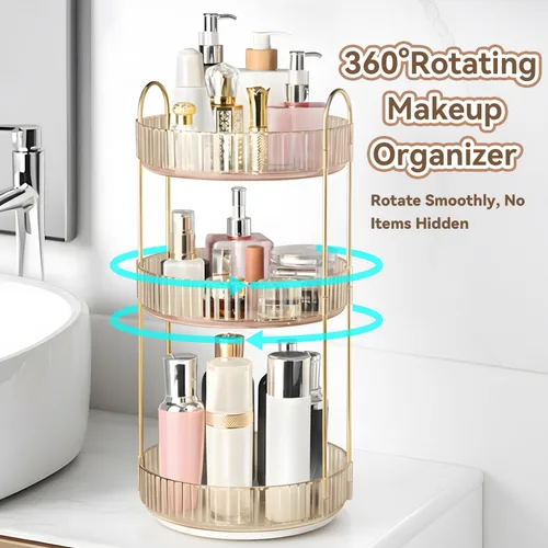 Miniatura 4 de Organizador de maquillaje giratorio de 360° para tocador, organizadores de perfumes de 3 niveles, organizadores de cuidado de la piel