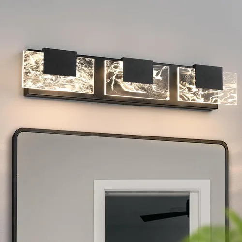 Miniatura 11 de Luz LED para Tocador de Baño: Accesorios de Iluminación Modernos de Acrílico en Dorado Cepillado de 16 pulgadas - 2 Luces Contemporáneas de Acabado