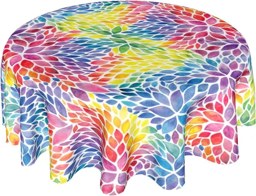 Giwawa Mantel floral de acuarela arcoíris – Mantel de flores coloridas para mesa redonda de flores circulares de 60 pulgadas para picnic fiesta Flor