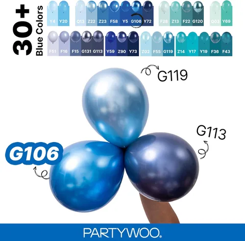 Miniatura 4 de PartyWoo Globos de color azul metálico, 100 unidades de diferentes tamaños de 18, 12, 10, 5 pulgadas, globos de látex azul cromado para graduación