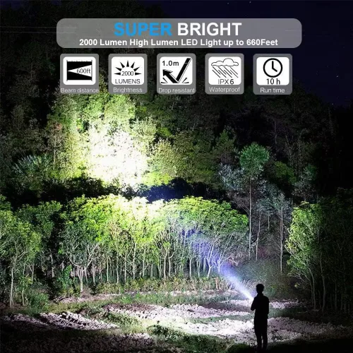 Miniatura 2 de Hoxida Linterna recargable LED (batería incluida), linterna LED magnética con luz lateral COB, 1200 lúmenes, LED súper brillante, impermeable