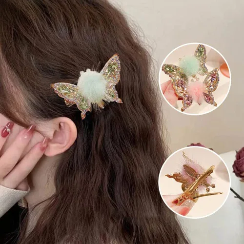 Miniatura 2 de Horquilla de mariposa voladora, pinzas para el cabello con diamantes de imitación de mariposa, elegante clip lateral de metal, pinzas de mariposa