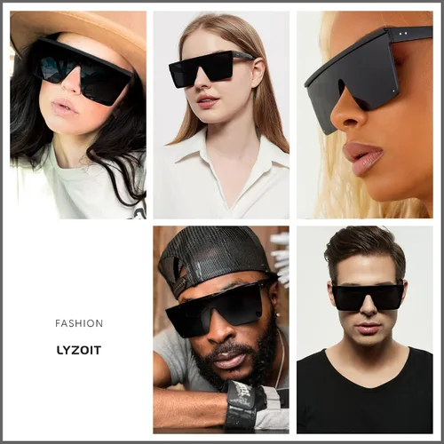 Miniatura 6 de LYZOIT Gafas de sol cuadradas de gran tamaño para mujeres y hombres con parte superior plana escudo de moda protección UV grande sin montura
