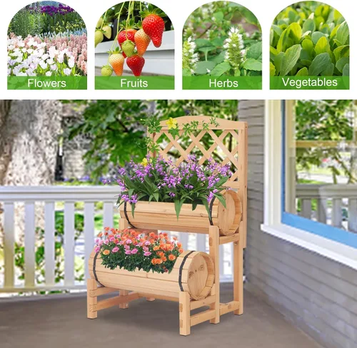 Miniatura 2 de kinbor Cama de jardín elevada de madera para exteriores, jardinera elevada, maceta con enrejado, cama de jardín elevada para jardinería, verduras