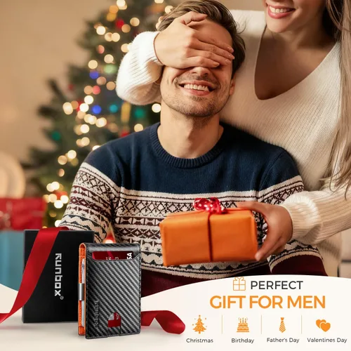 Miniatura 5 de RUNBOX - Carteras delgadas para hombre, cartera de piel con pinza para el dinero, cartera de bolsillo frontal con bloqueo RFID, tarjetero
