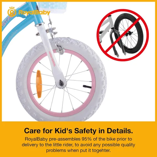 Miniatura 6 de RoyalBaby Stargirl - Bicicleta infantil de 14 pulgadas para niñas con ruedas de entrenamiento y canasta, color azul [4] Azul cielo