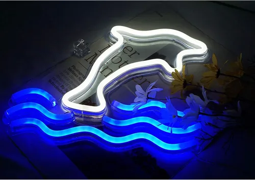 Miniatura 6 de Letrero de neón grande de delfín, luz LED de neón de delfín, luz nocturna alimentada por USB para niños, sala de estar, oficina, bar, restaurante