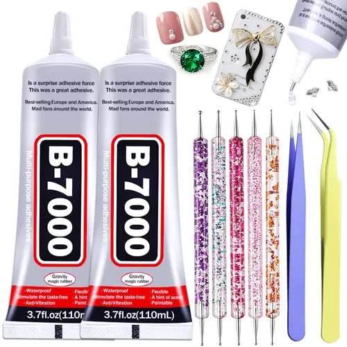 2 unidades de pegamento de diamantes de imitación B7000 de 3.7 fl oz, pegamento B7000 mejorado multifunción adhesivo para joyería para reparación de
