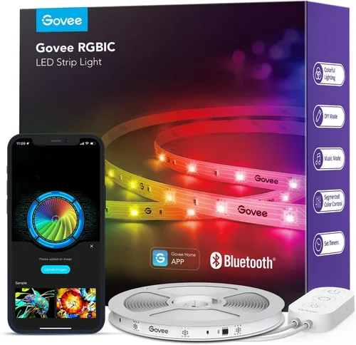 Govee RGBIC - Tira de luces LED inteligentes de 32.8 pies para dormitorio, luces LED Bluetooth con control de aplicación, varios colores en una