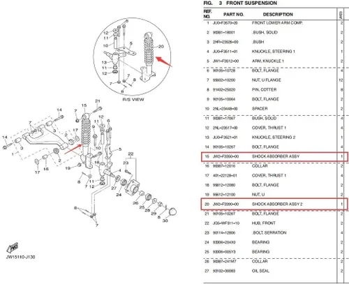 Miniatura 3 de 10L0L Juego de amortiguadores delanteros para carrito de golf compatible con Yamaha Drive G29 Carros de gas y eléctricos, OEM JW2-F3390-00-00