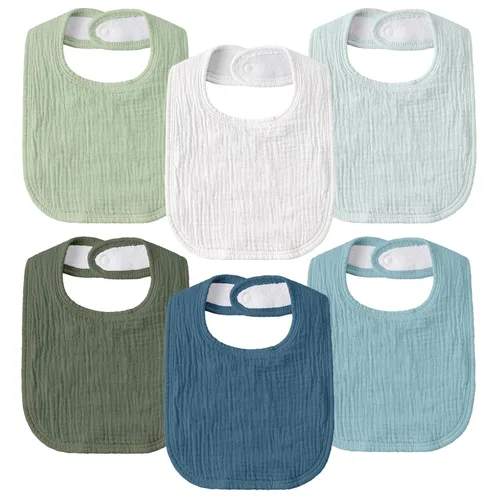 Miniatura 13 de Baberos de muselina para bebé, paquete de 8, baberos para babear y dentición para bebé, absorbentes, suaves de algodón orgánico, babero ajustable