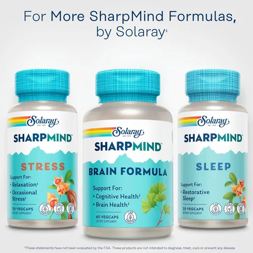 Miniatura 6 de SOLARAY SharpMind Fórmula de apoyo cerebral – Suplementos cerebrales nootrópicos – Apoyo cognitivo y de salud cerebral con ginkgo biloba – 60 días