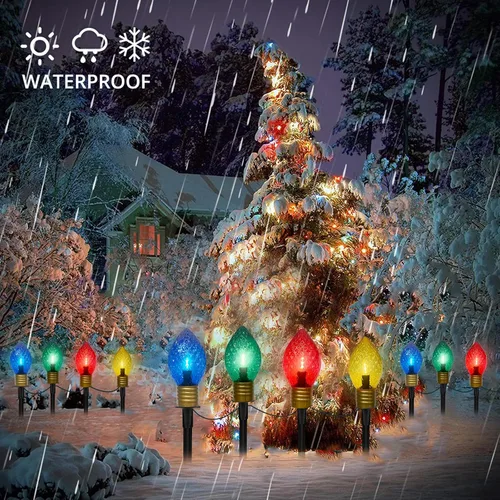 Miniatura 5 de Luces de camino de Navidad Jumbo C9 para exteriores, luces de Navidad jumbo de 7 pies con estacas de marcador de camino y 4 bombillas LED