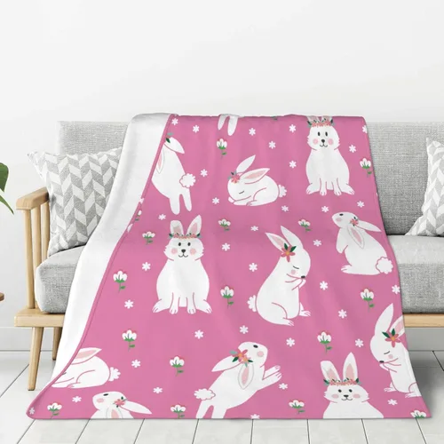 Miniatura 10 de Manta de Pascua y primavera, manta de felpa acogedora y suave para sofá, cama, sofá, viajes, campamento para adultos/niños, color azul y blanco