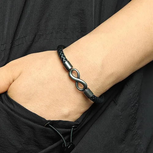 Miniatura 4 de Para mi hombre, pulsera de cuero personalizada de nombre dual infinito, pulsera trenzada de acero inoxidable personalizada con nombre para hombres