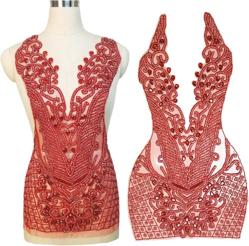 Miniatura 17 de Parches de cristal con cuentas grandes hechos a mano con diseños de apliques de diamantes de imitación para vestido formal de baile (L10-naranja)