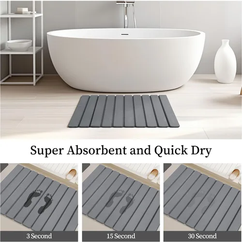 Miniatura 5 de THMINS Tapete de Baño de Piedra Enrollable, Tapete de Baño Plegable de Tierra de Diatomeas 24x16 pulgadas, Súper Absorbente, de Secado Rápido