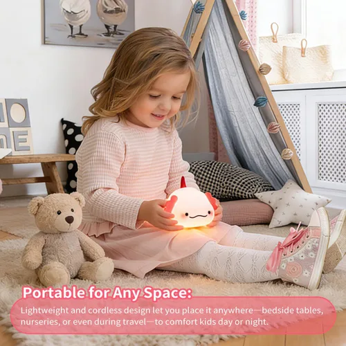 Miniatura 5 de Axolotl - Luz nocturna para niños, de silicona blanda de 3 niveles, regulable, control táctil, bonita luz nocturna con temporizador, portátil