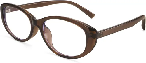 Dollger Lentes de bloqueo de luz azul para mujer, con marco ovalado retro de moda, gafas pequeñas de ojo de gato Marrón