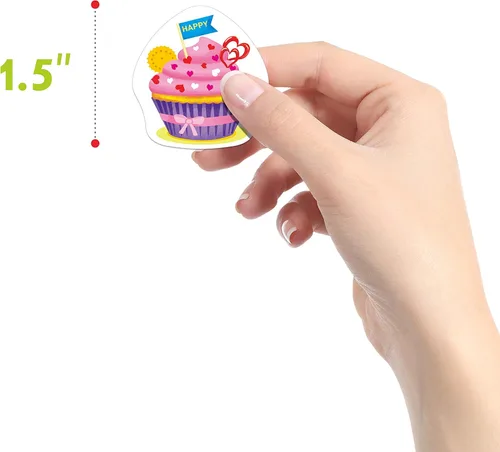 Miniatura 4 de 600 piezas de pegatinas de decoración de fiesta de cupcakes para maestros, recompensas, estímulo y motivación, paquete mega de 16 diseños con línea