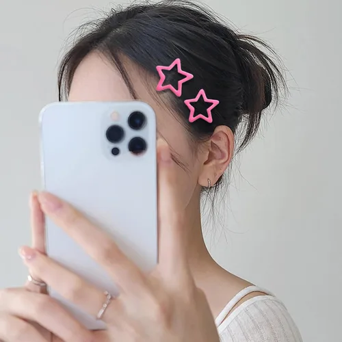 Miniatura 4 de 10 pinzas para el cabello con forma de estrella roja clara, pasadores para el cabello para niñas, pinzas pequeñas Y2K, antideslizantes, estrellas
