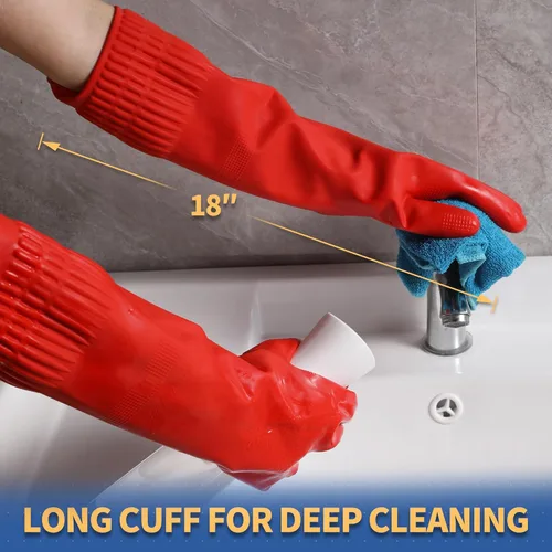 Miniatura 7 de BOOMJOY - Guantes de limpieza para lavar platos, guantes de cocina reutilizables resistentes, guantes para baño, color rojo, 3 pares, talla L