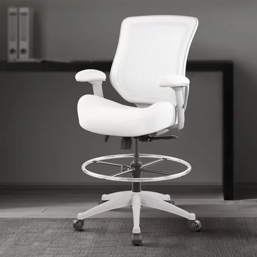 Miniatura 2 de BOLISS Silla de redacción ergonómica de malla de 400 libras, anillo de pie ajustable grande, reposabrazos ajustable en altura (Wht)