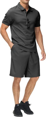 MoFiz Conjunto de camiseta polo y pantalones cortos para hombre, trajes de verano, ligeros, casuales, de manga corta, traje de polo para hombre, 2