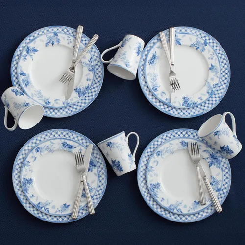 Miniatura 7 de Mikasa Kiley Bone China - Juego de vajilla ligera de 16 piezas resistente a las astillas, servicio para 4, azul y blanco