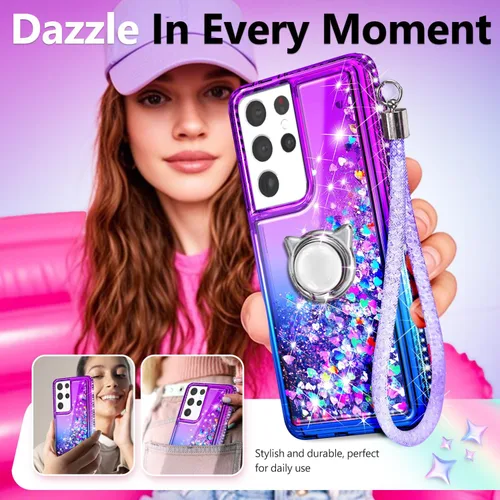Miniatura 300 de NGB - Funda de teléfono diseñada para Samsung Galaxy S9+ Plus, morado/azul, con purpurina líquida para mujeres y niñas, con protector de pantalla
