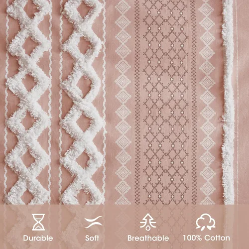 Miniatura 3 de INK+IVY Cortinas Boho para Dormitorio PANEL ÚNICO Cortinas de Ventana para Sala de Estar, 100% Algodón con Rayas de Chenilla Copetuda Estilo Granja